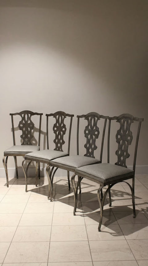 Set of 4 of Chippendale Style Verdigris Iron Garden Chairs