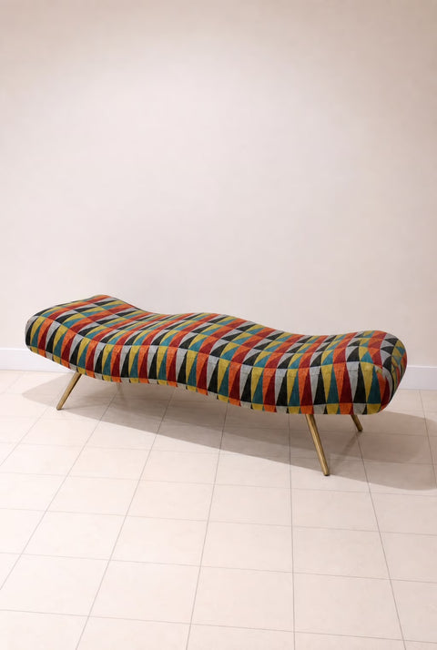 Vintage 1980s Postmodern Wave Bench – Colorful Sculptural Upholstered Bench