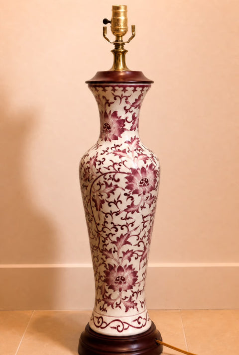 Antique English Porcelain Floral Table Lamp