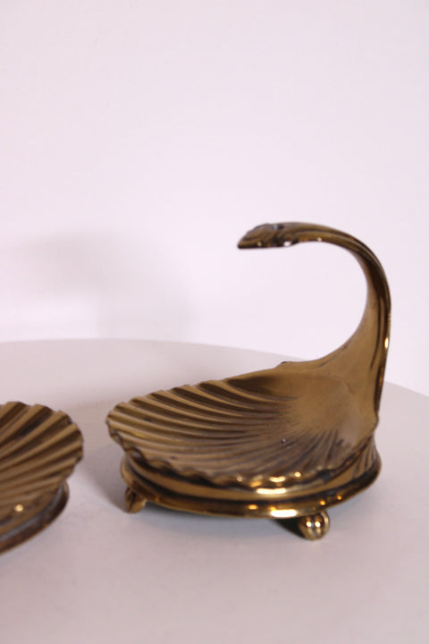 Vintage Brass Swan Shell Trinket Dishes – Pair | Mid-Century Hollywood Regency Catchalls
