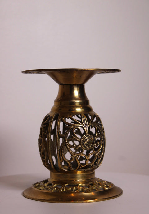 Pair of Floral Engraved Brass Candlesticks
