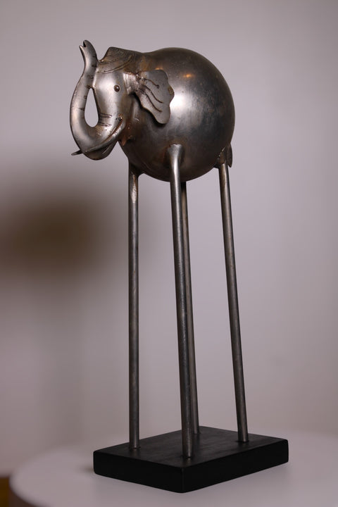Modernist Metal Elephant Sculpture on Stand