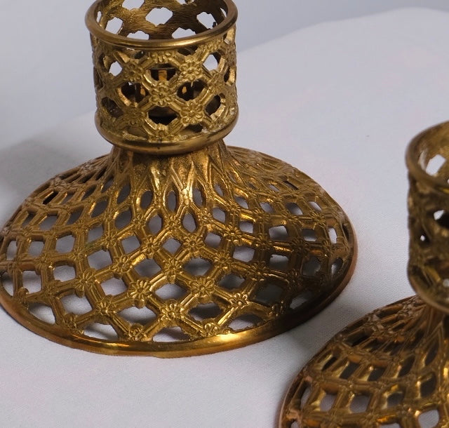 Vintage Intricate Brass Candle Stick Holders (Vintage)