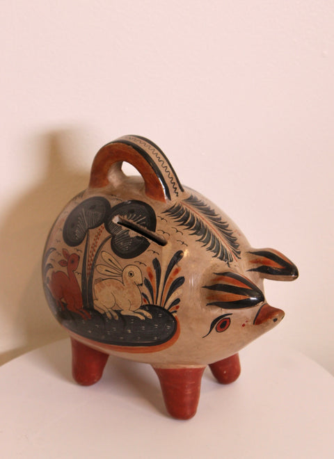 Tonalá Piggy Bank with Rabbit Scene