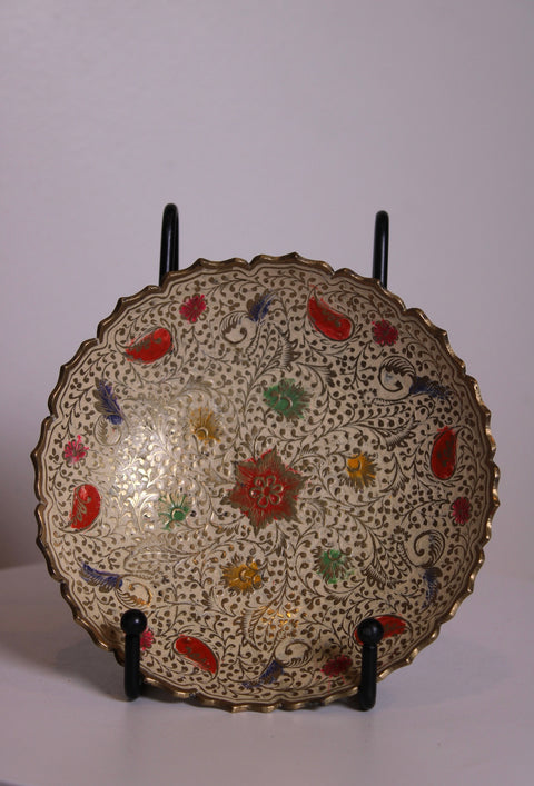 Cloisonne Style Floral Brass Bowl