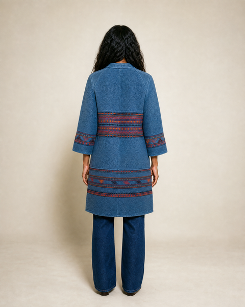 Vintage Textured Blue Coat – Women’s Medium