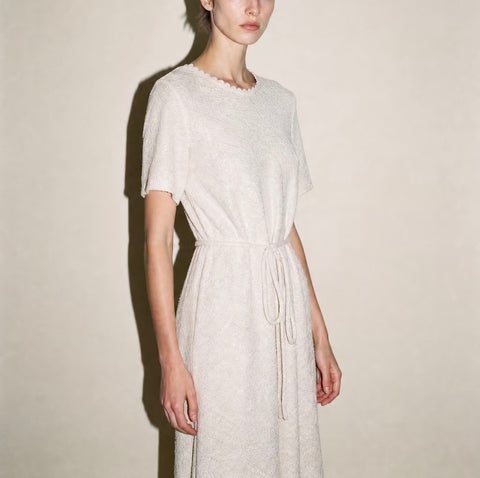 Vintage Cream Textured Tie-Front Dress — product detail