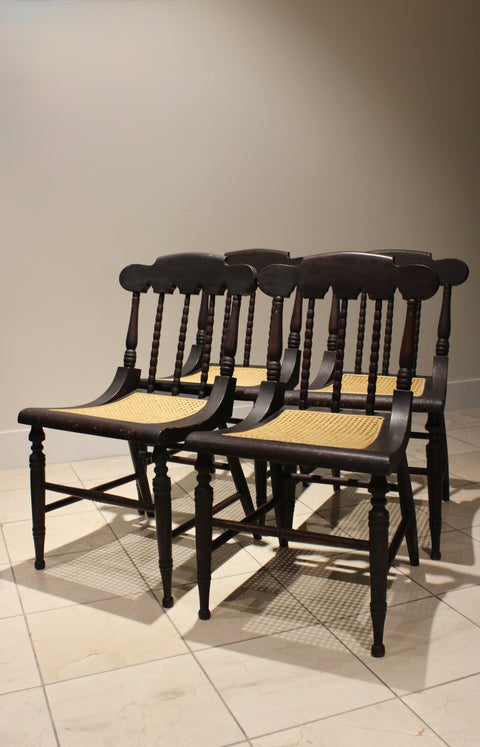 Set of Four Antique Ladder Back Rush Seat Dining Chairs | Early 20th Century