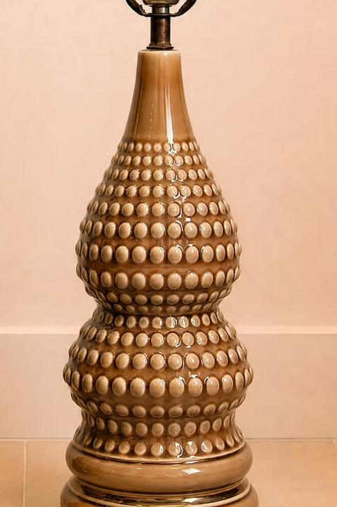 Pair of Brown Hobnail Ceramic Table Lamps