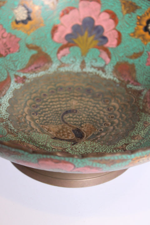 Large Peacock Floral Cloisonne Style Tray