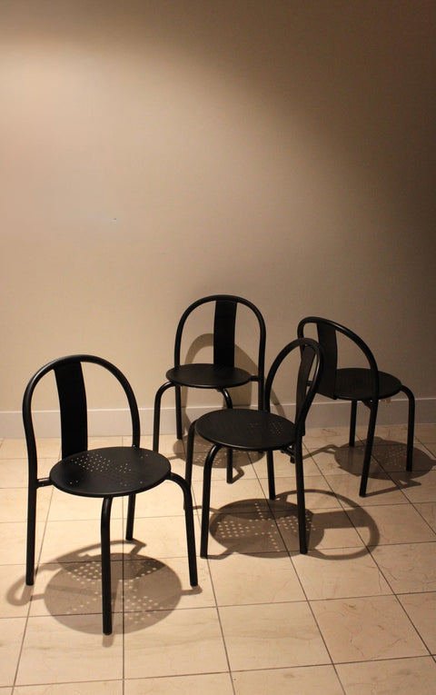 Vintage IKEA Maxmo Dining Chairs | Set of 4 Italian Modern Black Metal Chairs