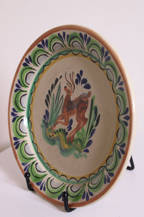 Talavera Style Folk Art Ceramic Plates Pair