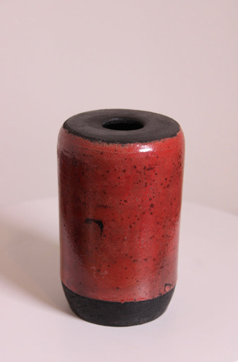 Red Black Cylinder Flower Frog Vase