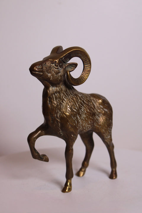 Vintage Solid Brass Ram Statue | Mid Century Animal Figurine