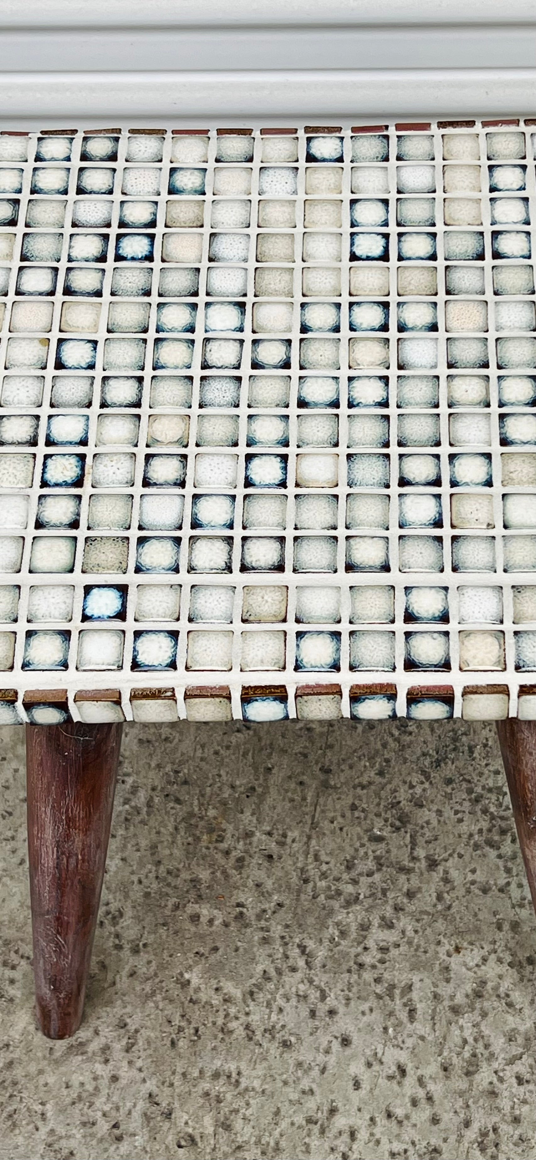Hand tiled white/blue accent Side Tables (Pair)