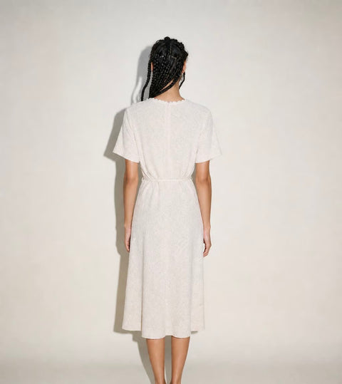 Vintage Cream Textured Tie-Front Dress — product detail