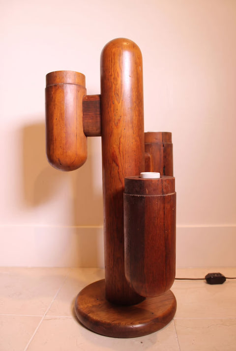 Vintage 1970s Modeline Solid Walnut Cactus | Sculptural Postmodern Wood Table Lamp