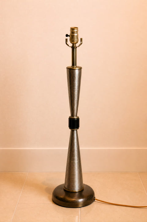 Mid-Century Ribbed Metal Hourglass Table Lamp