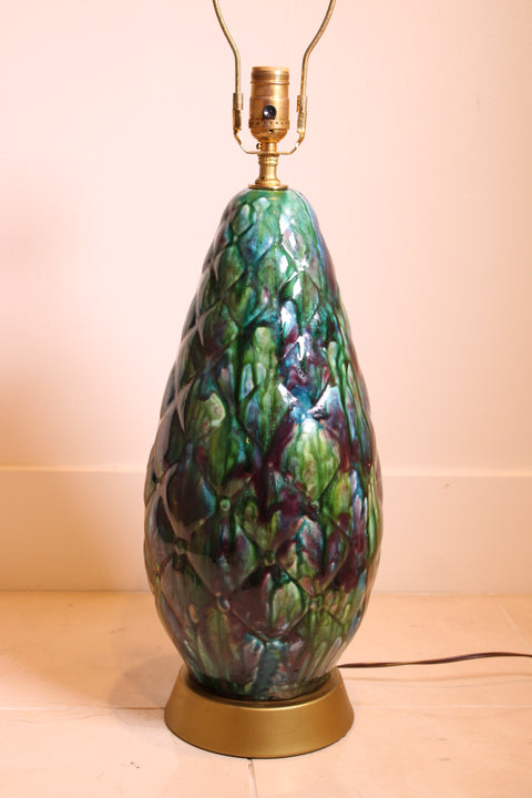 Large Iridescent MCM Drip-Glaze Art Pottery Table Lamp