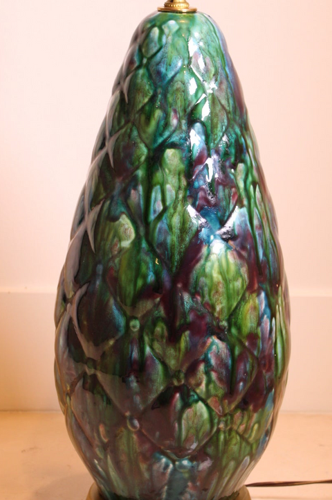 Large Iridescent MCM Drip-Glaze Art Pottery Table Lamp