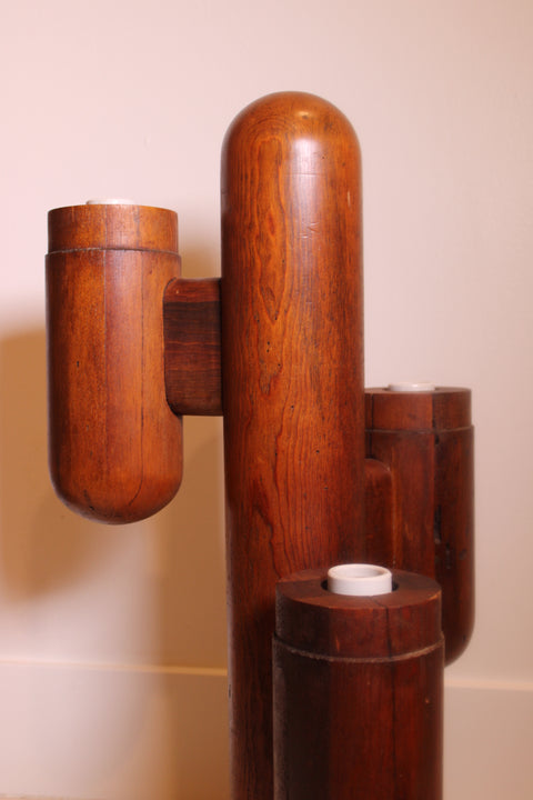 Vintage 1970s Modeline Solid Walnut Cactus | Sculptural Postmodern Wood Table Lamp