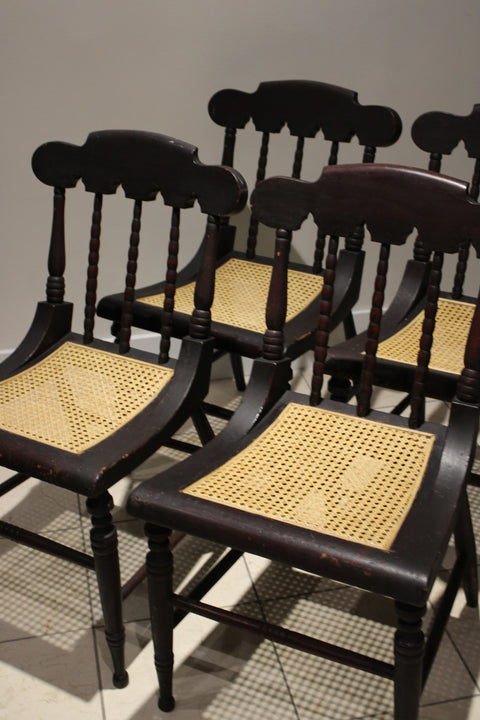 Set of Four Antique Ladder Back Rush Seat Dining Chairs | Early 20th Century