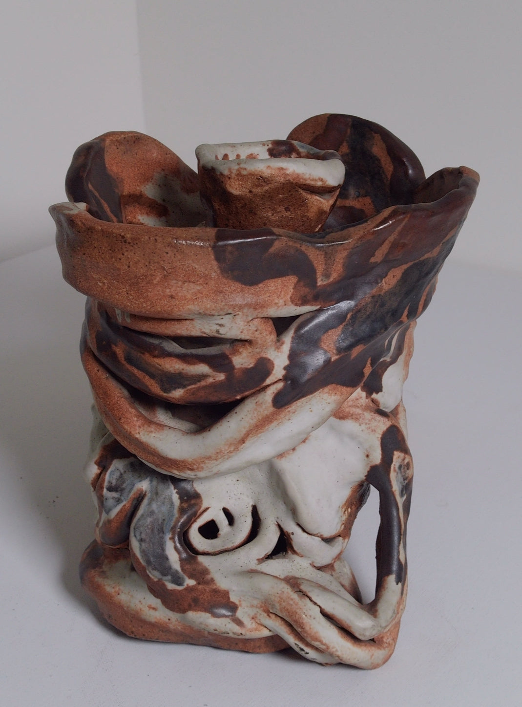 Handmade Abstract Ceramic Vase, Sculptural Marbled Pottery - Vintage