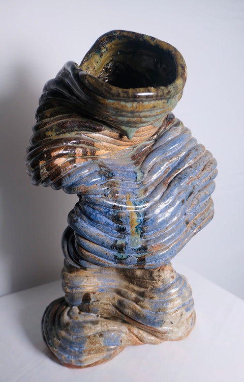 Vintage Enigmatic Blue/Brown Coil Vase
