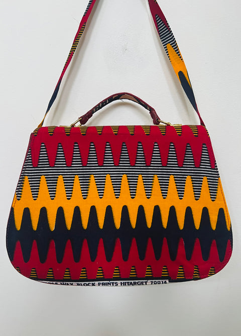 Red Geometric-Print Top-Handle Shoulder Bag
