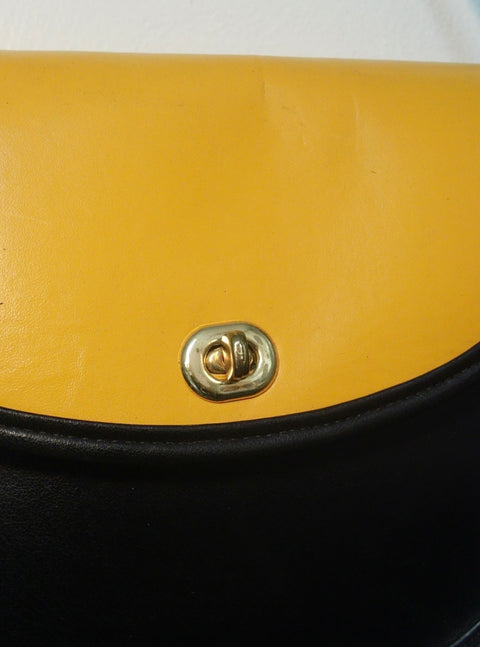 Pre Owned Two-Tone Leather Crossbody Bag | Black & Tan Turn Lock Purse | Minimal Shoulder Bag (Vintage)