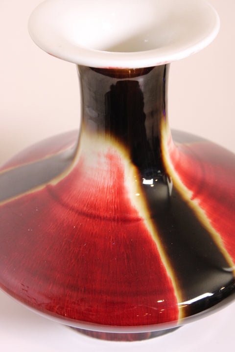Vintage Chinese Flambé Sang De Boeuf Transmutation Glazed Craquelure Porcelain Vase