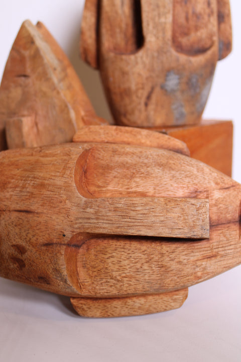 Set of Three Carved Wood Abstract Figures
