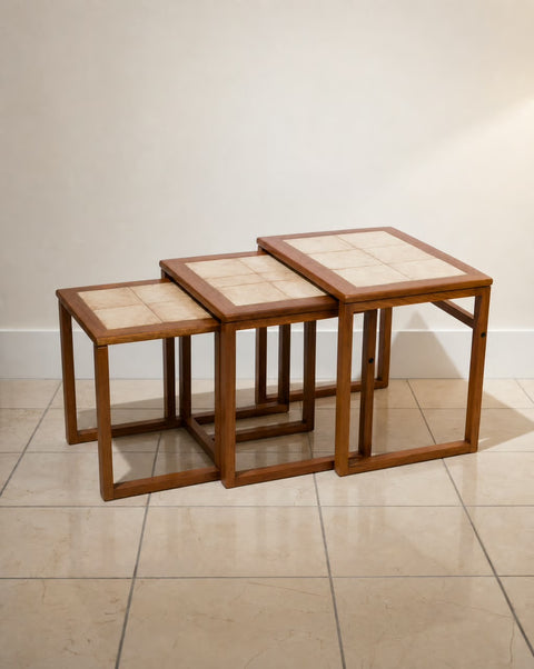 1970s Vintage Scandinavian Tiled Teak Nesting Tables (Set of 3)