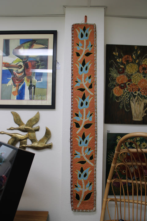 Vintage Orange Beaded Floral Textile Panel