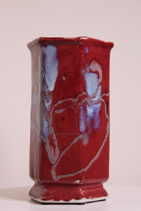 Red Crystalline Glaze Hexagonal Vase