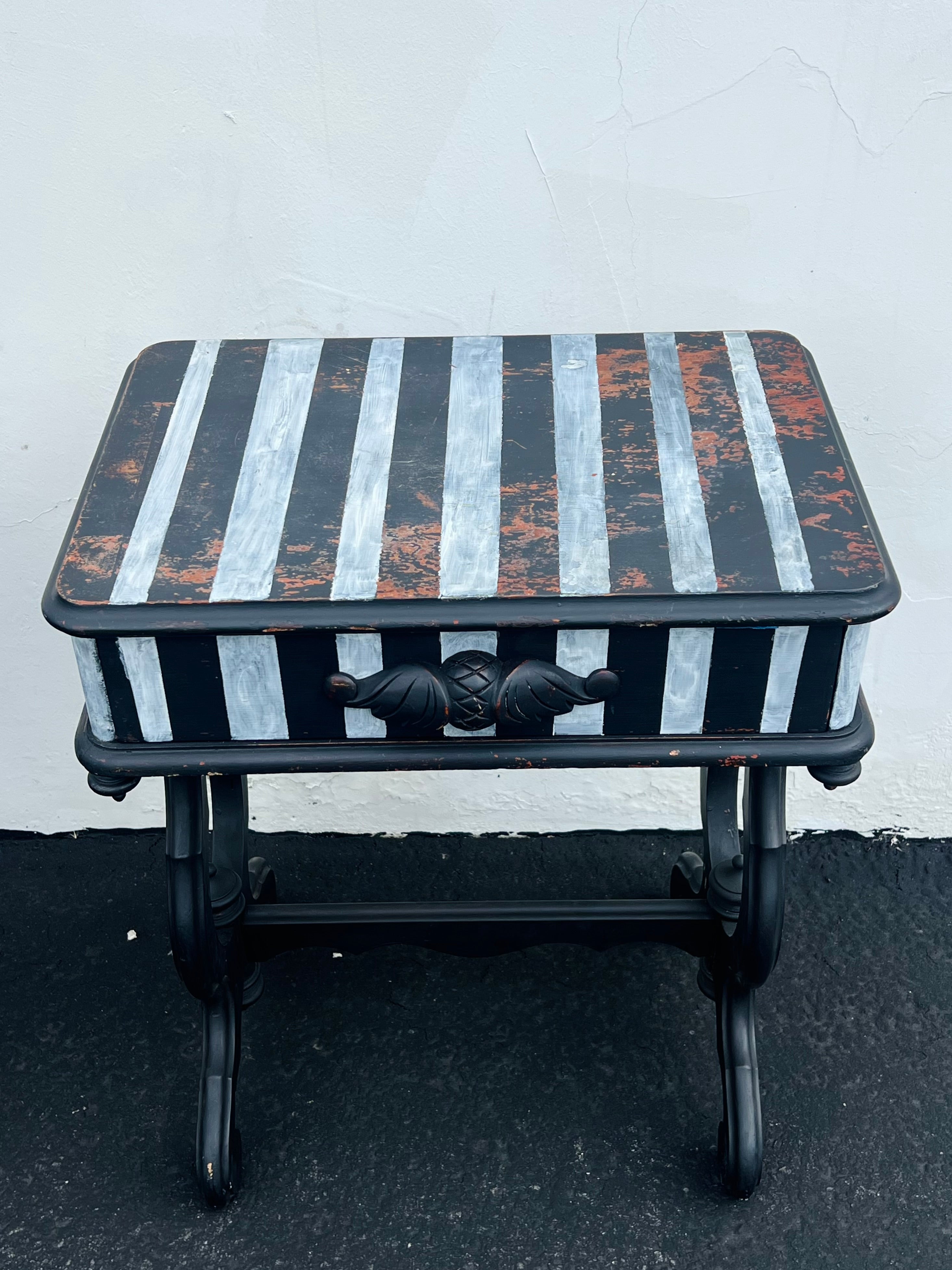 Antique Striped Side Tables (Vintage)(Pair)