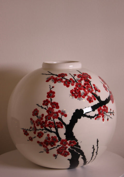 Cherry Blossom Porcelain Globe Vase