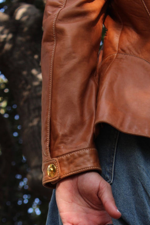 Vintage Cognac Leather Western Escada Concho Jacket