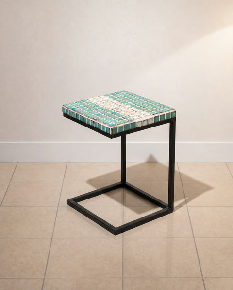 Hand Tiled Turquoise Side Table