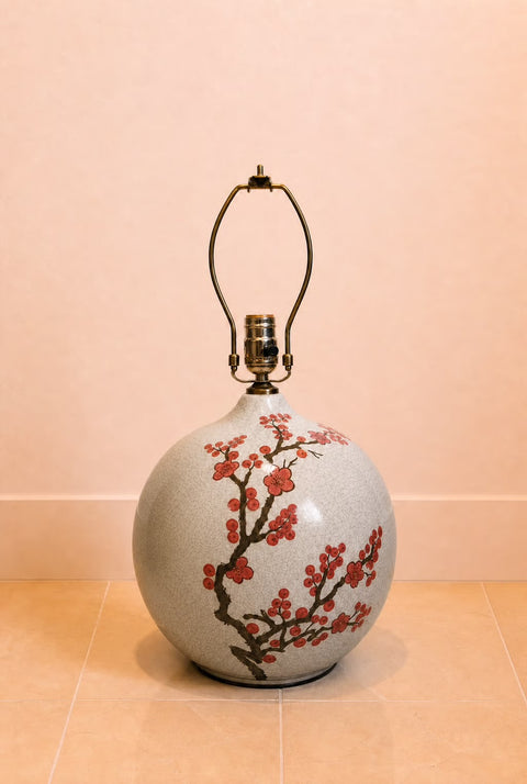 Round Crackle Cherry Blossom Porcelain Table Lamp