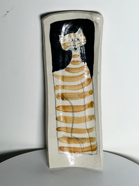 Folk Art Ceramic Cat Tray