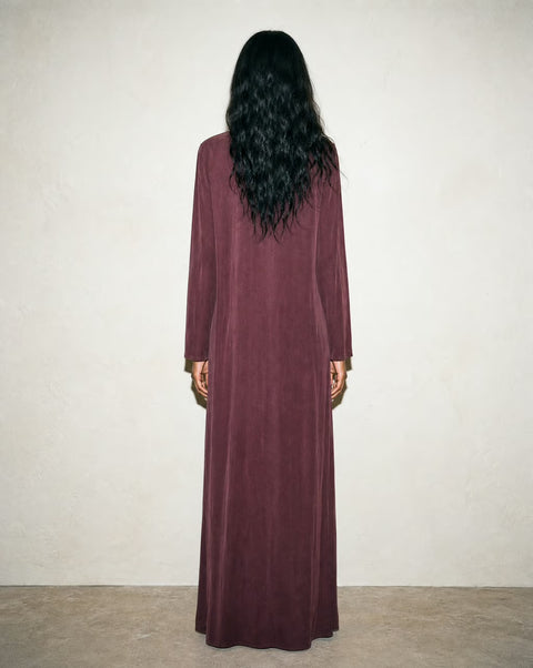 Vintage Burgundy Long-Sleeve Shift Dress — product detail
