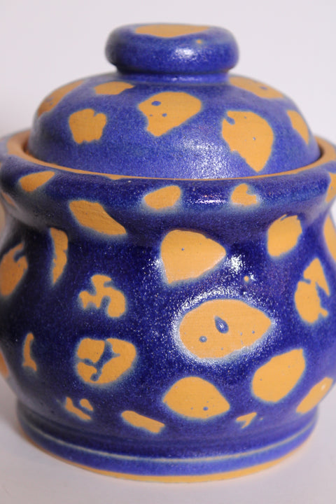 Blue Yellow Spotted Covered Pottery Box