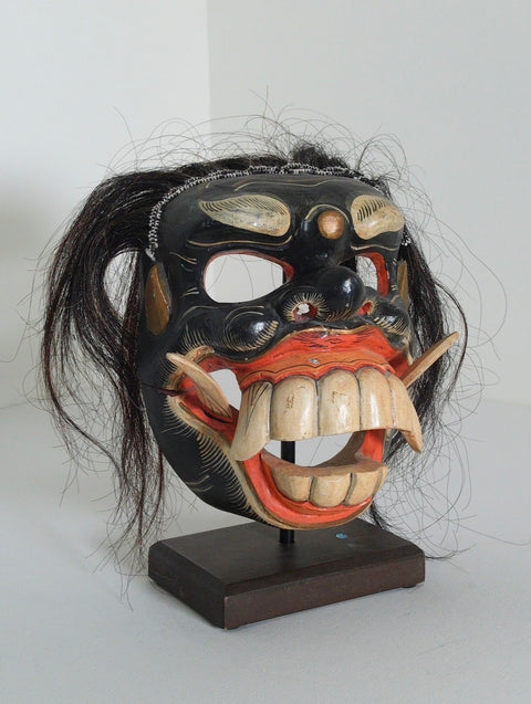 Vintage Balinese Barong Demon Mask Hand Carved Wood Indonesian Folk Art Wall Decor