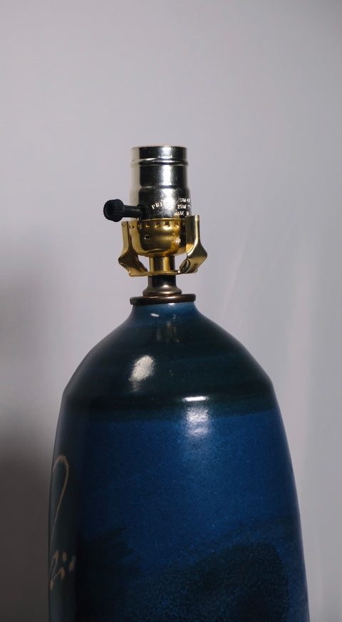 Blue MCM Studio Pottery Table Lamp