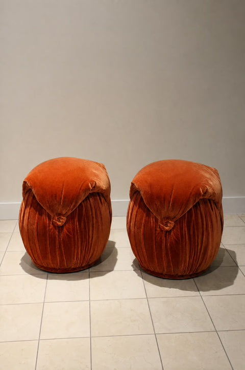 Vintage Newly Reupholstered Mohair Tiered Pouf Footstools