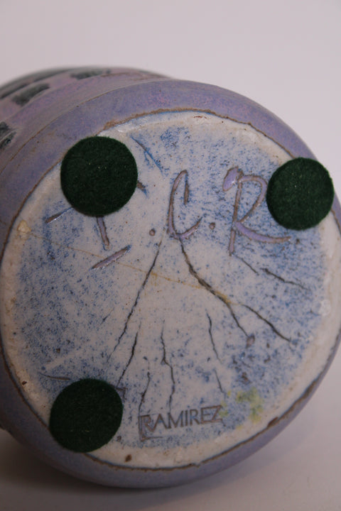 Signed Ramirez Lavender Drip Glaze Studio Pottery Bottle Vase