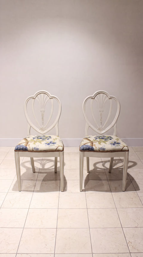 Vintage Art Deco Heart Back Dining Chairs (Pair) | Painted Accent Chairs
