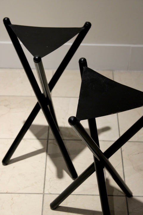 Vintage Modernist Metal X-Frame Stands | Pair of Sculptural Black Metal Pedestals