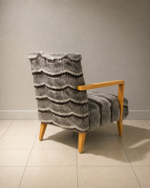 “Franco Albini” Vintage Reupholstered Faux Chinchilla Fur Chair